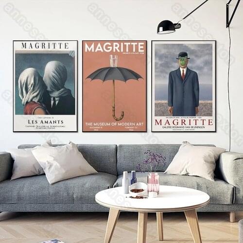 Modern Style Canvas Painting Rene Magritte Artist Surrealist Umbrella Art Figure Pictures The Lovers for Home Rooms Wall Decorat