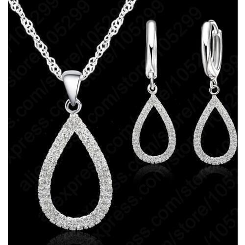 Romantic Wedding Engagement Bridal Necklace Earring Jewelry Set High Quality 925 Sterling Silver With Zircon Crystal