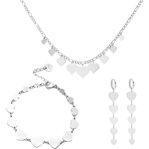 Trend Womens Accessories Rose Gold Silvery Stainless Steel Jewelry Set Multi Hearts Necklace Earrings Bracelet Jewelry 2020