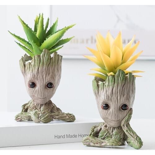 Creative Household Ornaments Resin Groot Flowerpots Plants Holder Pen Holder Decor Craft Baby Tree Miniature Model Birthday Gift