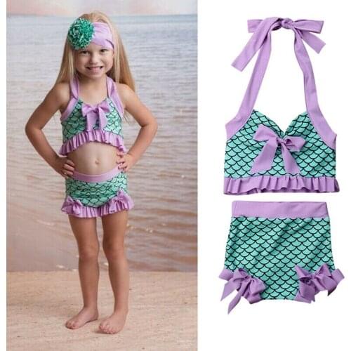 Citgeett Summer 2pcs Toddler Kids Girls Bikini Set Ruffle Mermaid Swimming Swimwear Bathing Cute Suit