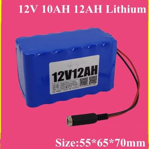 Lithium Battery Pack 12v 10ah 12ah for 11.1v Dc Headlight Fishing Lamp Torch Camera LED Light LED Strip Battery+2A Charger