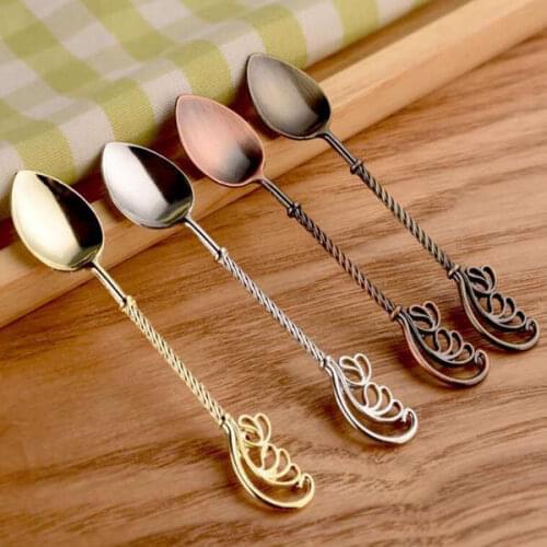 Retro Coffee Spoon Dessert Cake Spoons Gold Feather Ice Cream Teaspoon Milk Sugar Kitchen Tableware