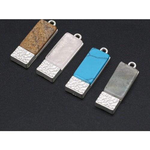Fashion Rectangle spectrolite Quartz Picture Blue Stone Pendant Healing Reiki Charms for Necklace Jewelry Making ACC