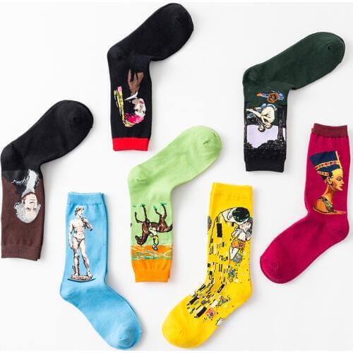 New fashion socks popular style mens socks personality retro European and American oil painting Star Cotton Socks Man kawaii