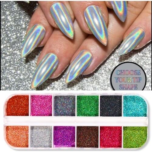 1 Box Holographics Nail Glitter Colorful Nail Powder Sparkly Shinning Flakes Dust Chrome Pigment Manicuring Art Decoration