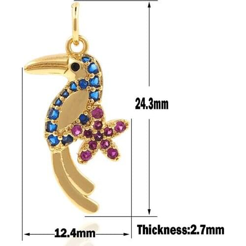 Micropavé Bird Pendant Cubic Zirconia Parrot Necklace Animal Charm DIY Jewelry Making Components 24.3×12.4×2.7mm