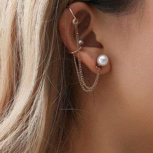 New Ear Wrap Crawler Hook Earrings for Women Surround Auricle Diagonal Stud Copper Inlaid Zircon Piercing Earrings