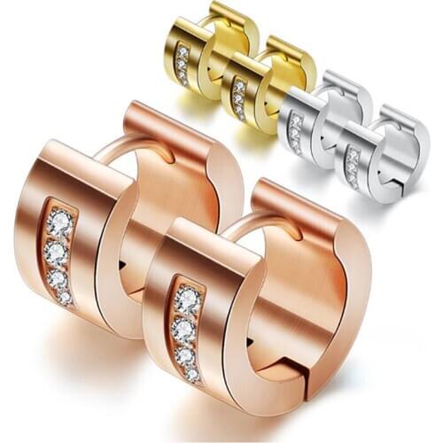 Stainless Steel Rose Gold Zircon Stones Crystal Hoop Earrings Jewelry Women Small Size No Rust Earrings Gift For Him