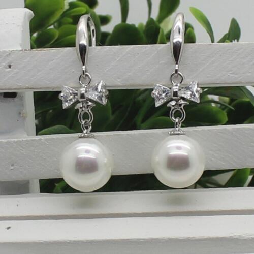10mm Big South Sea Oyster Shell Round Pearl Earrings, Nice Quality Drop Earrings Fashion Womens Jewelry