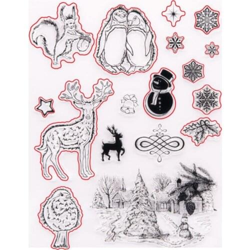 Snowflake Deer Transparent Clear Silicone Stamp Seal DIY Scrapbook Rubber Stamping Coloring Embossing Diary Decoration Reusable