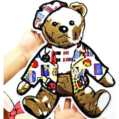 T-N Big Size Cartoon Towel Embroidery Puppet Bear Chenille Patches Letters Animal Sewing Sticker Appliques For Child Clothes DIY
