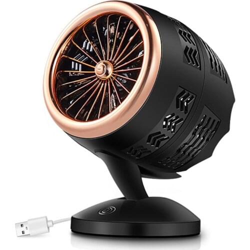 Double-blade Turbine Table Tiny Round Fan Quiet Operation Adjustable Tilt 5-20 ° Rotating USB Rechargeable Household