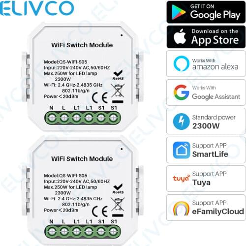 2Pcs Smart Wif Switch Module Light 220V-240V Diy Breaker Smart Life Tuya APP Remote Control Works With Alexa Google Assistant