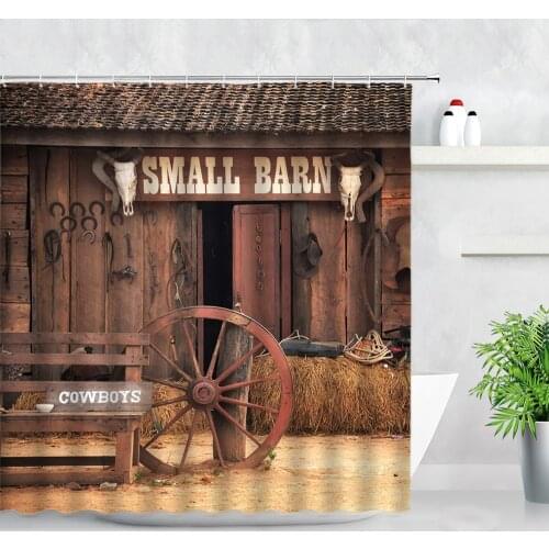 Cowboy Retro Ldyllic Barn Background Decor Cloth Shower Curtains Sets Old Wooden Door Modern Waterproof Bathroom Hanging Curtain