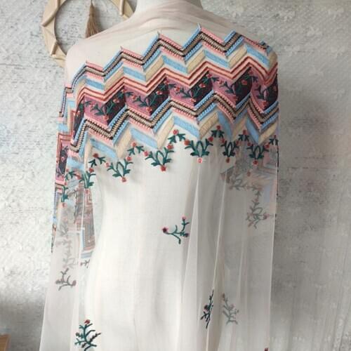 High-end new bilateral color embroidery lace skirt cheongsam dress curtain fabric DIY mesh embroidery fabric