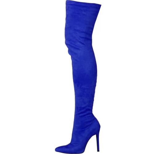 TIMETANG 71cm Long Lady Boots Suede Elastic Boots High Heel Boots Womens Pointed Toe Zipper Sexy Over The Knee Boots 35-44