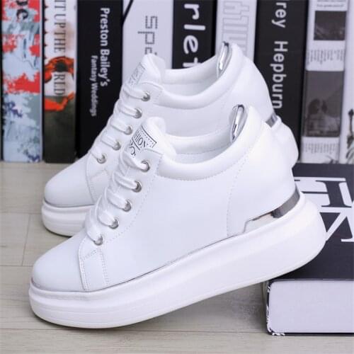 New Hidden Heels Women Platform Wedge Sneakers Ladies Leather Golden Silver White Shoes Female Krasovki Tenis