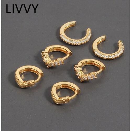 LIVVY 2021 New Arrival Silver Color Elegance Geometry Shape Zircon Earrings For Women Simple Trendy Jewelry Party Gifts