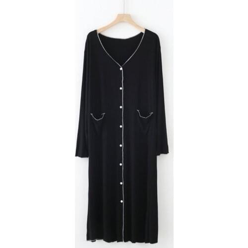 Large Size Long-Sleeved Cardigan Dress Female 90 Kg Spring Autumn Long Nightdress Loose Modal Nightgowns Women Home Clothes