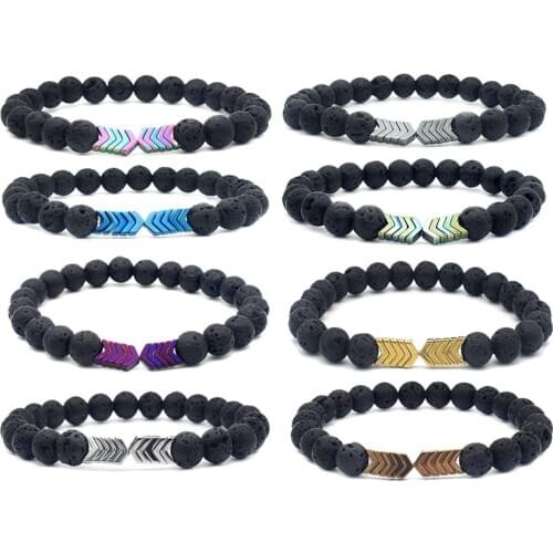 17CM Hot Jewelry Spot Supply Black Volcanic Stone Colorful Electroplating Magnetite Energy Bracelet Lava Bracelet