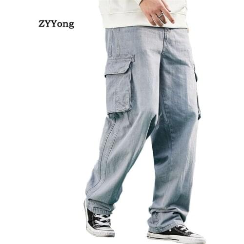 2021 Jeans Men Denim Pants Baggy With Side Pockets Hip Hop Designer Brand Skateboard Loose Gray Trousers Plus Size 30-46