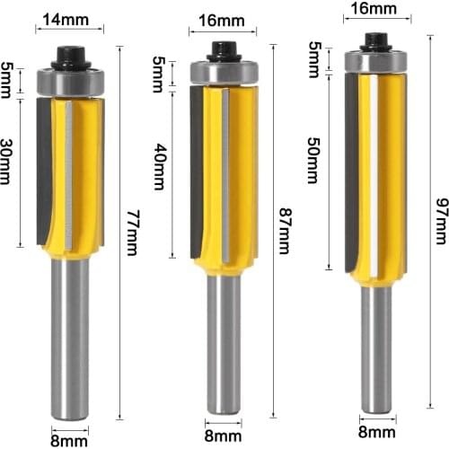 3pcs 8mm Flush Trim bit Z4 Pattern Router Bit Top & Bottom Bearing Bits Milling Cutter For Wood Woodworking Cutters