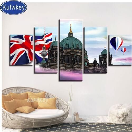 5 pcs diamond painting British Flag Hot Air Balloon Castle Scenery diamond Pictures mosaic diamond embroidery rhinestone wall ar
