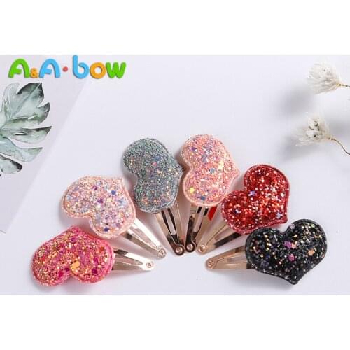 6pcs/lot Heart Baby Hair Clips for Newborn Shining Baby Girl Hairpins 6.5cm Barrettes for Children Hair Accessories
