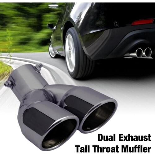 63mm Car Exhaust Trim Muffler Pipe Tail Stainless Steel Curved Double Outlet Chrome Tail Pipe For Automobile Reduce Noise