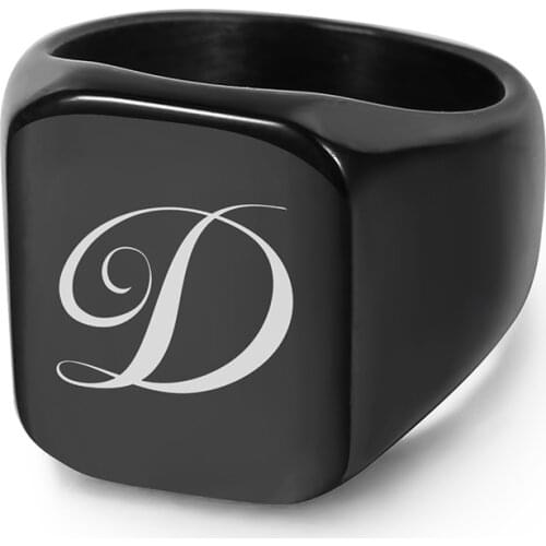 Initial Letter A-Z Signet Ring for Men Women 316L Stainless Steel Retro Chunky Band Heavy Finger Knuckle Male Ring DHR449