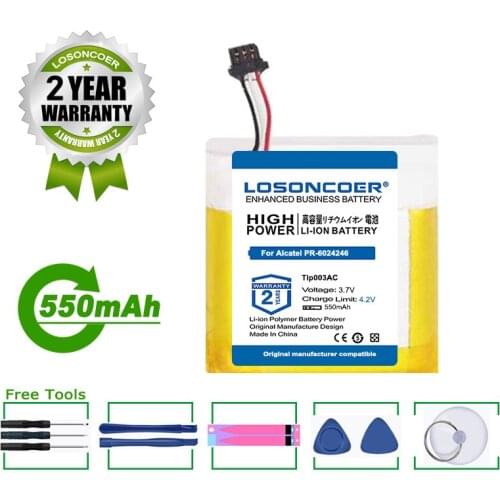 LOSONCOER Battery 550mAh Tlp003AC Watch Battery For Alcatel Tlp003AC PR-6024246 Batteries + Free Tools