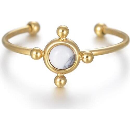 Bohemian Round White Natural Stone Rings For Women Waterproof Gold Color Stainless Steel Open Circle Ring Jewelry Gift Wholesale