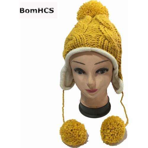BomHCS Winter Warm Kids' Beanie(age 3-10) 100% Handmade Knitted Thickened Hat with Ear Muff Childrens Cap