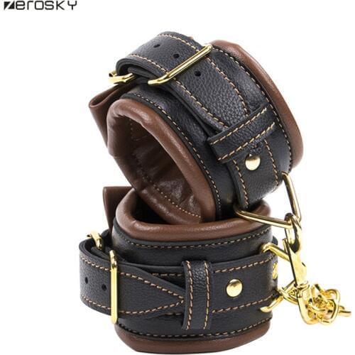 Zerosky Adult Games Bdsm Bondage Padded Leather Cuffs Handcuff Collar Restraint Sex Toys for Women Men Adult Games