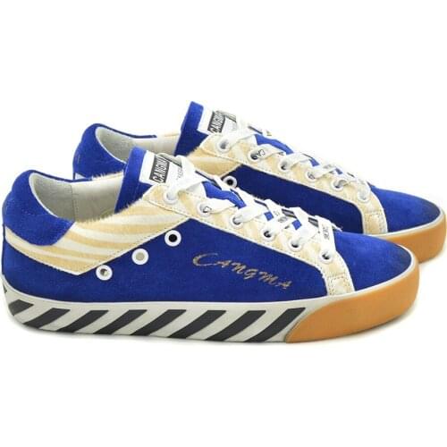 CANGMA Luxury Brand Designer Sneakers Men Horsehair Blue Suede Leather Shoes s School Shoes Zebra 2021