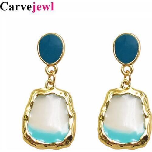 Carvejewl Korean irregular Geometric Dangle Earring For Women Gold Color transparent blue enamel Drop Earrings fashion jewelry
