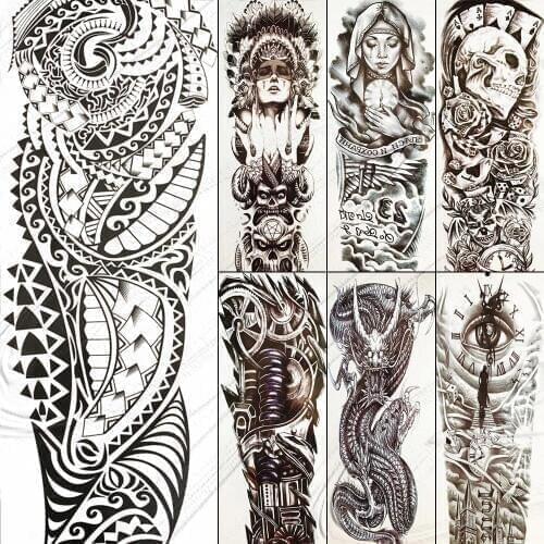 Large Full Arm Black Totem Temporary Tattoo Maori Fake Waterproof Big Tattoo Stickers For Men Women Boy Girls Tatoos 48x17CM