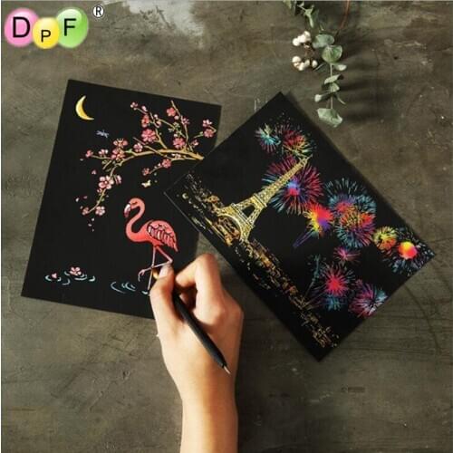 DPF Colorful scratch painting Scraping Painting Drawing Paper Children Education Toys Fairy Tale Painting Scratch Toys