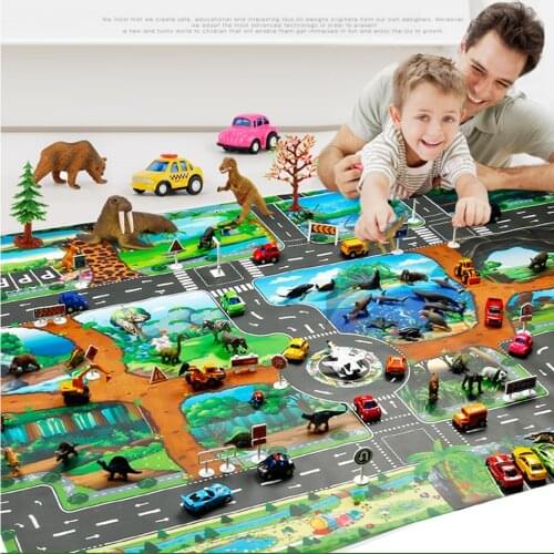 Baby Play Mats Children Dinosaur World Traffic Parking Game Map Kids Early Education Toys Dinosaur Toy 100*130cm