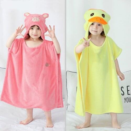 Kids Hooded Bath Towel Microfiber Boys Girls Cloak Beach Towel Super Absorbent Coral Fleece Cartoon Child Sunscreen Beach Shawel