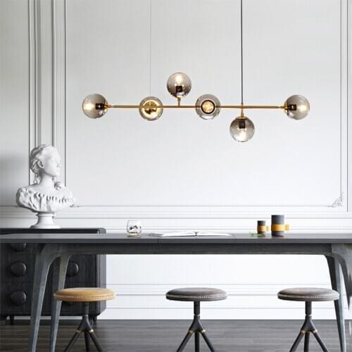 Nordic designer Long shape Restaurant Living room Dining room Model room Pendant lamp Glass ball Metal Rod Pendant lights
