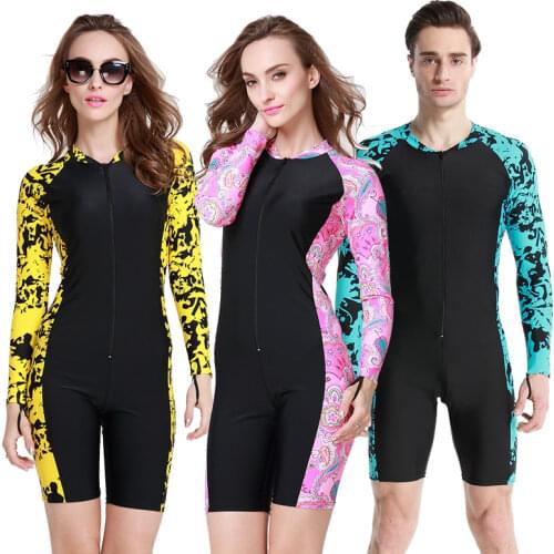 Lycra Dive Skin Swim Rash Guard 2017Blue Pink Yellow Floral Lycra Wetsuit Black Long Sleeve One-piece Surfing Snorkeling Swim
