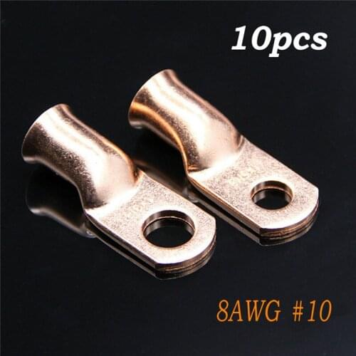 10pcs Electrical Wire Ring Terminal Connectors Copper 8 AWG Gauge #10 Connectors Car Audio Terminals Kit