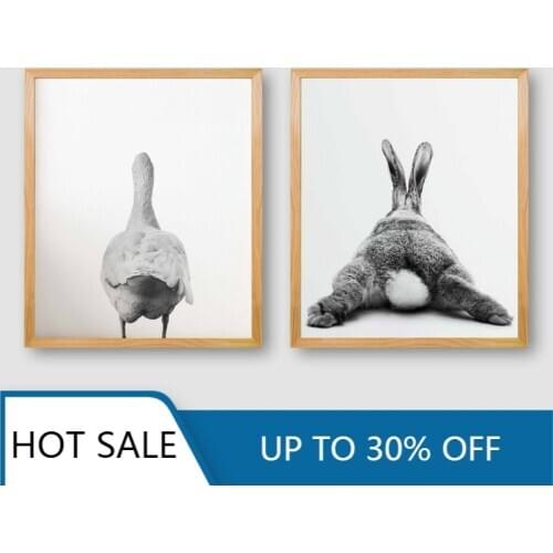 Rabbit Tail Prints Farmhouse Nursery Wall Art Canvas Painting Posters Animal Goose Bunny Butt Funny Bathroom Decor Wall Pictures