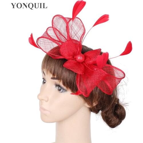 Sinamay Fashion Cocktail Women Headwear Elegant Ladies Fascinators Hat Fancy Feathers Hair Accessories Formal Party Headdress