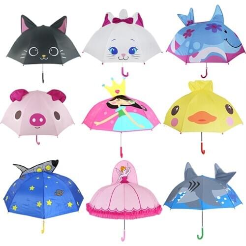 Cartoon Kids Umbrella For Girls Boys Child Animation Creative Long-handled 3D Ear Modeling Children Umbrella