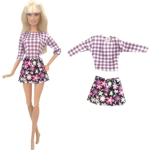 NK 1 Set Newest Doll Plaid Autumn Clothes Beautiful Fancy Short Skirt Fashion Dress Daily For Barbie Accessories Doll Best Gift