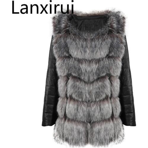 Lanxirui Nuovo Di Alta Qualita Di Alta Imitazione Volpe D 'Argento Cappotto Di Pelliccia Di Elaborazione Maniche