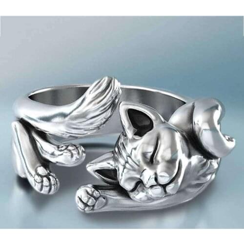 New Cute Fortune Cat Shape Women Opening Rings Silver Color Dance Party Finger Ring Delicate Girl Gift Fashion Jewelry 2021trend